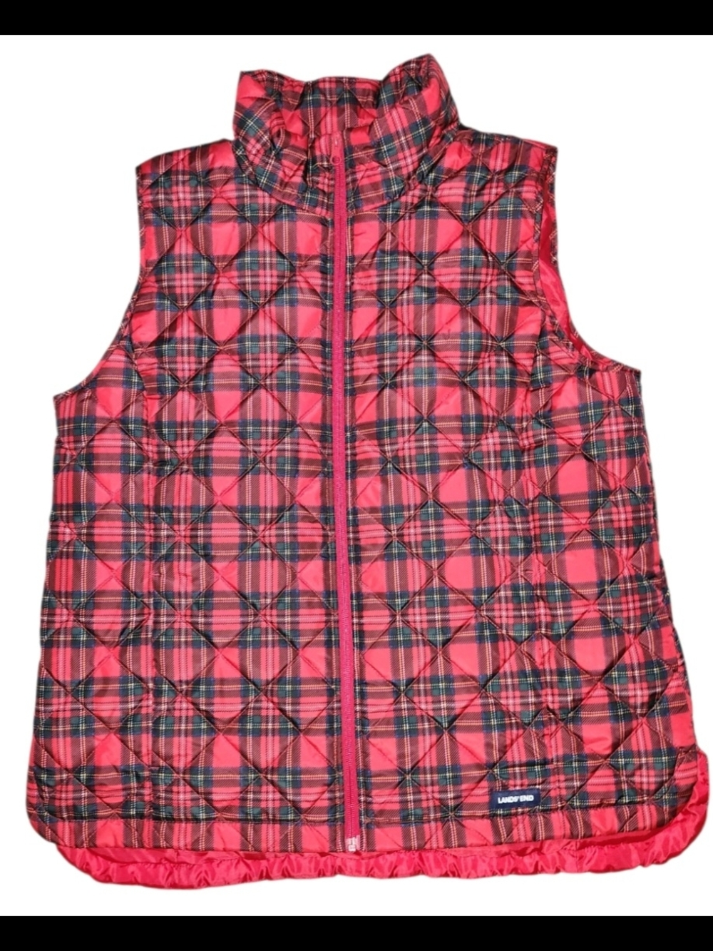 Lands' End Red Plaid Quilted Vest